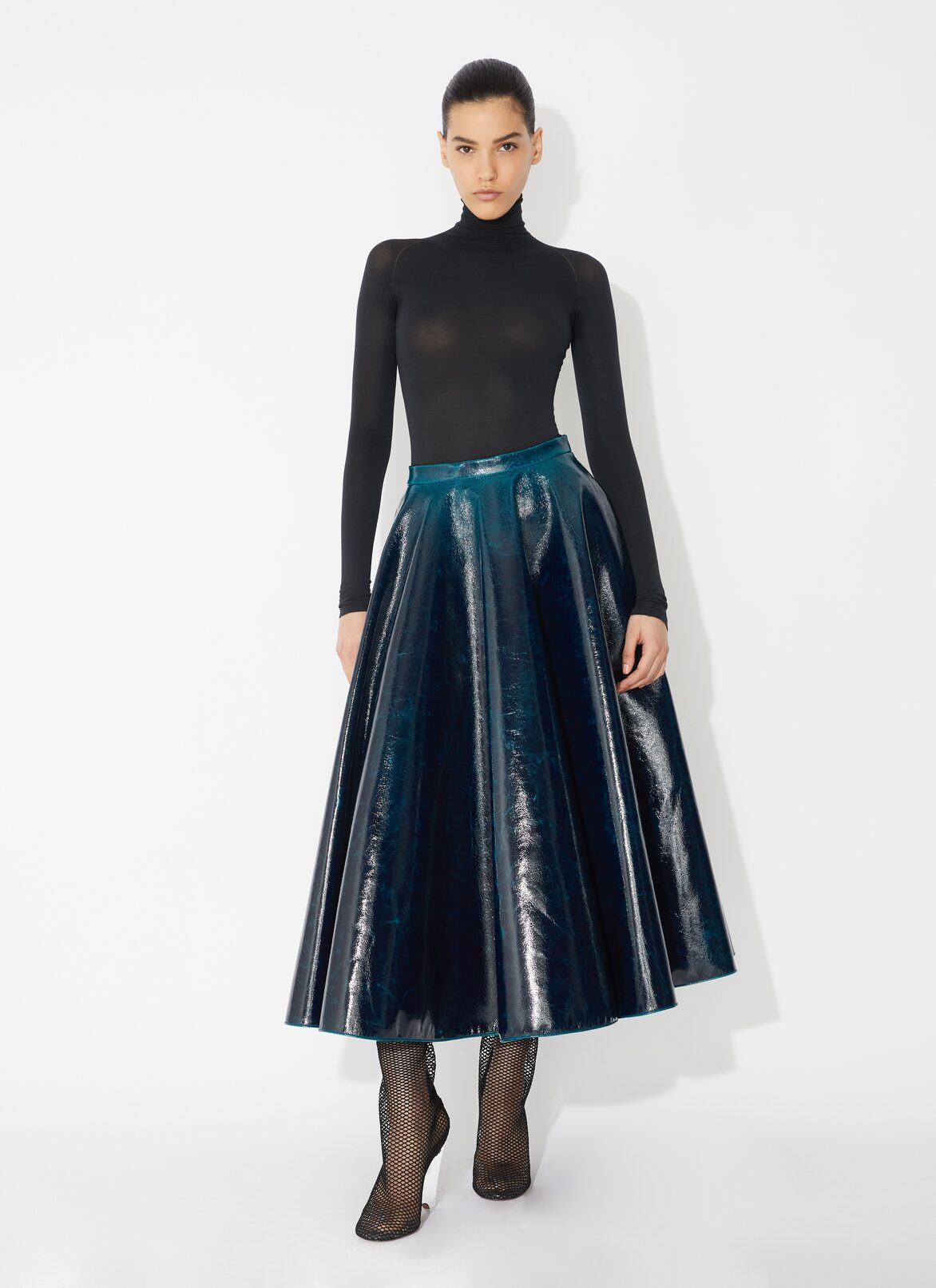 Mirror wool midi skirt ALAÏA PETROL BLUE MIRROR WOOL MIDI SKIRT